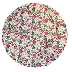 VTG Table Cloth Linen Christmas Oval 69in Poinsettias Pine Cones Holly Berries